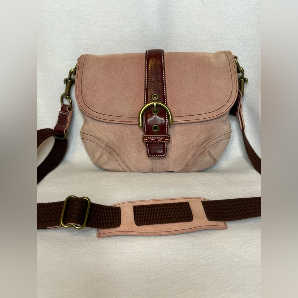 Vintage Coach Soho Crossbody in Pink Suede & Red Leather